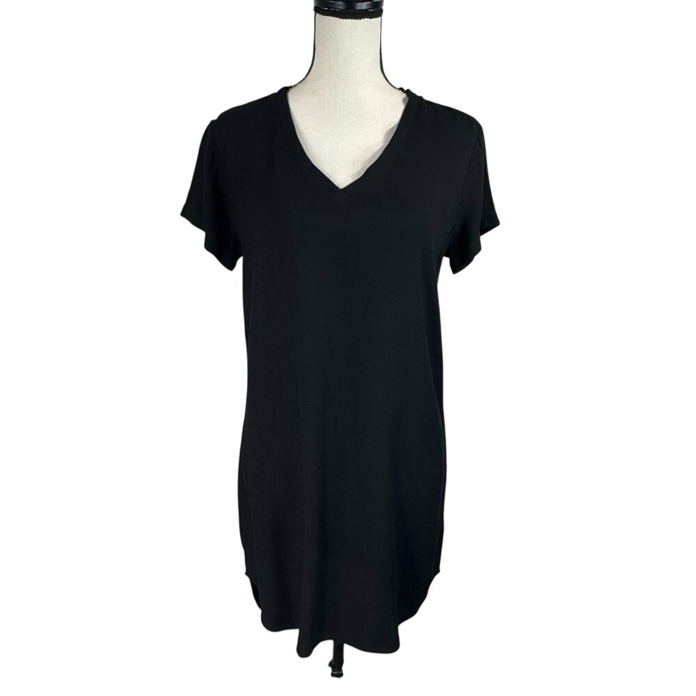 Cloth & Stone Small Mini T-Shirt Dress Stretch Cap Sleeve V-Neck Hi-Low Black